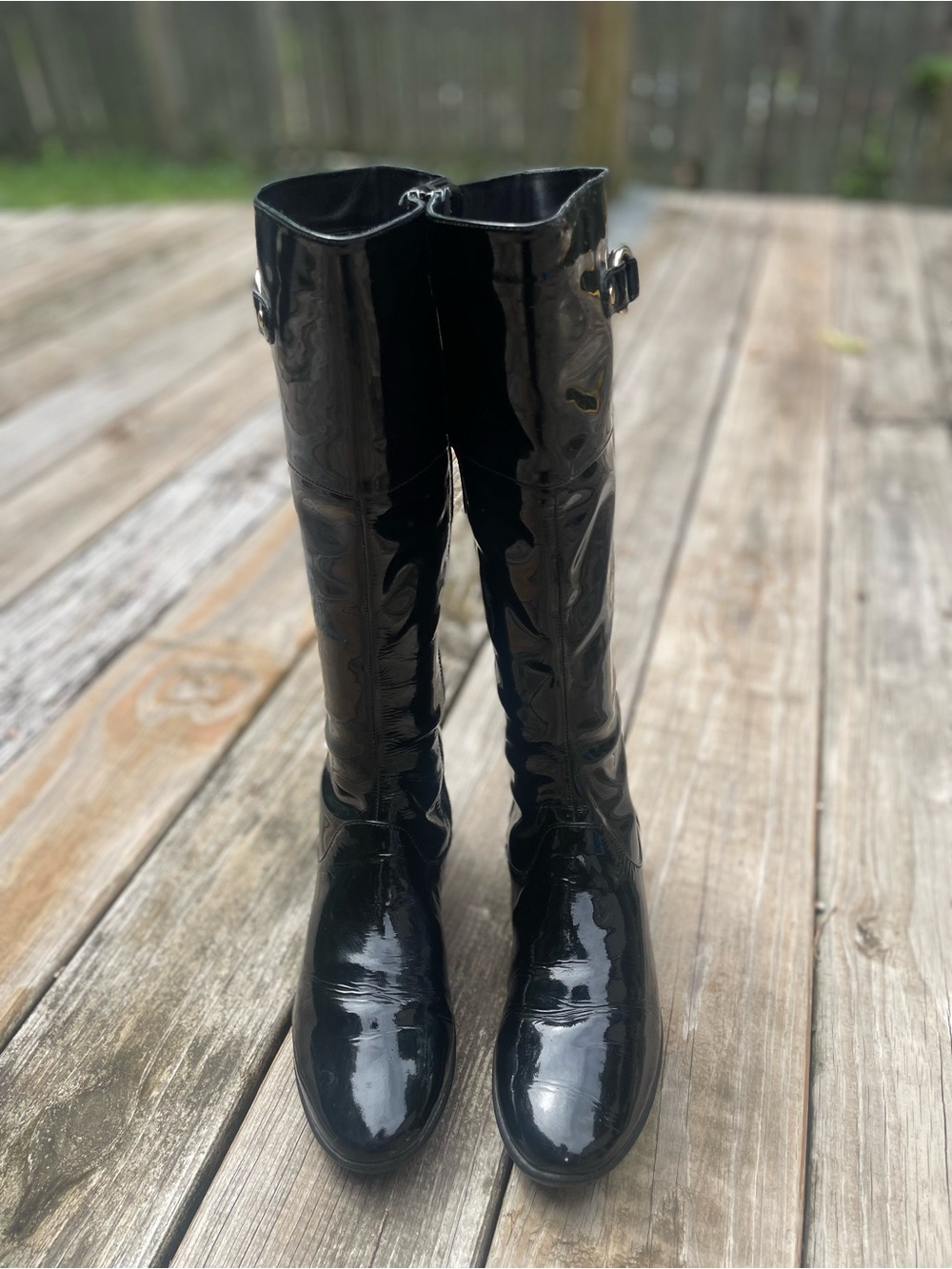 Cole Haan Nike  air Black Patent Knee-High Boots with Ring Accent